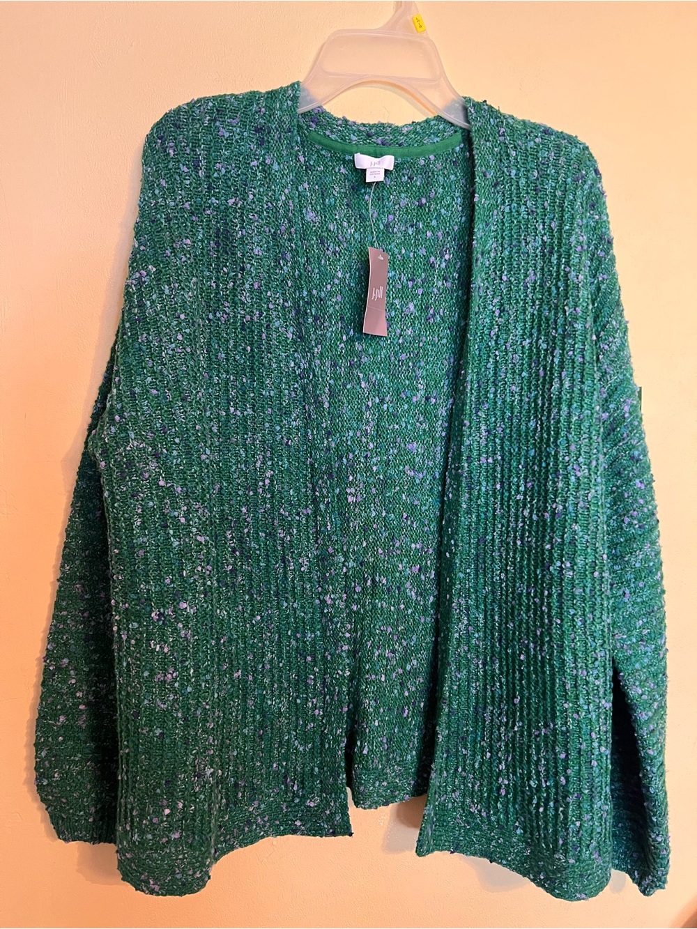 J. Jill Green Open-Front Flecked Knit Cardigan